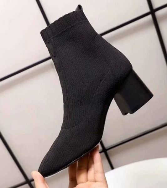 

fashion brand h womens sock high heel 6cm boots slip-on boot cowboy ladies pointed toes booties sz35-40, Black