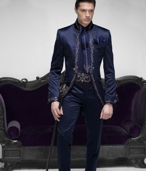 

2020 темно-синий slim fit мужские костюмы groom пром смокинг 2 шт мужские костюмы (куртка + pant, White;black