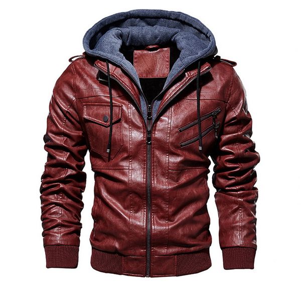 

windbreaker hooded pu jackets male new autumn winter motorcycle leather jacket men warm outwear pu baseball jackets size m-4xl, Black