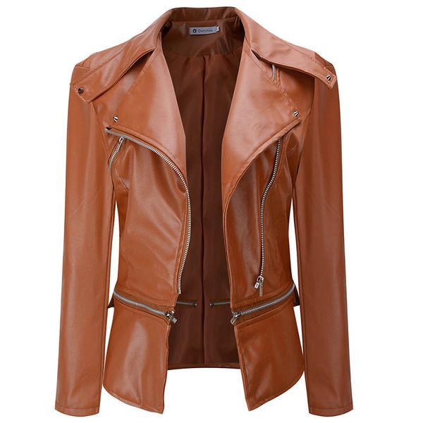 

autumn and winter women's zipper leather jacket, Black