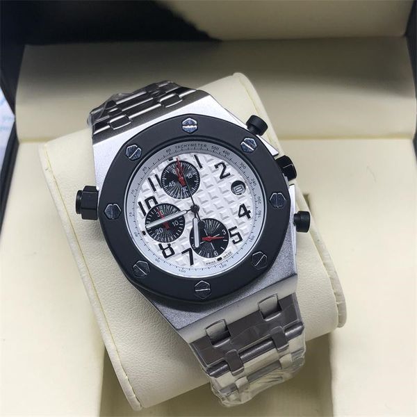 

Новый 2019 белый бренд Royal Oak Offshore a3AA роскошные мужские часы Все стрелки указателя кварцевые Хронограф из нержавеющей стали наручные часы