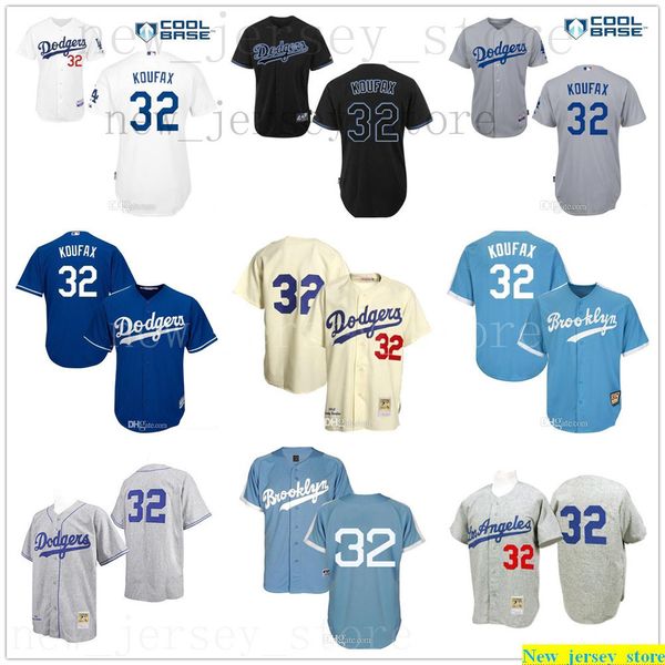 

серый светло-голубой крем ретро сэнди куфакс джерси мужские женщины дети #32 митчелл и несс высокое качество сшитый молодежный бейсбол джерс, Blue;black