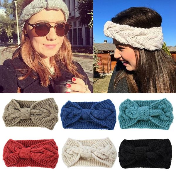 Womens Chunky Cable Knit Turban Headbands Bowknot Knit Hair Band Winter Warmer Hair Band Twist Head Wrap Ear Lovely Hair Accessories For Prom Chinese