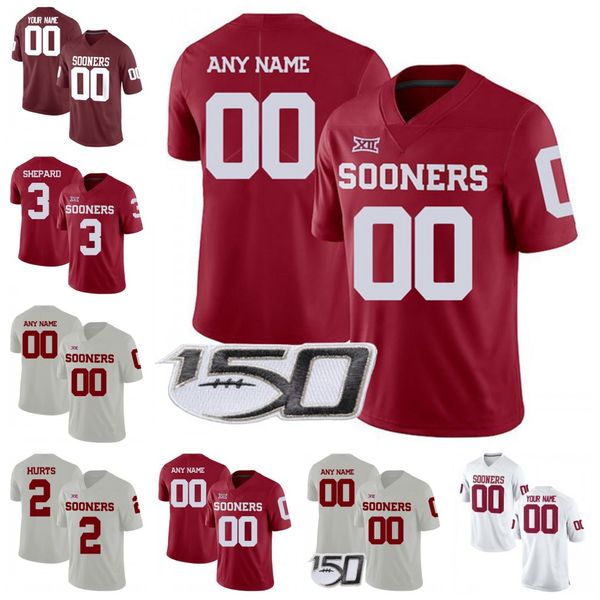 

custom oklahoma sooners football hurts #7 spencer rattler 9 kenneth murray 10 theo wease jr. 11 jadon haselwood lamb sermon any name number, Black;red