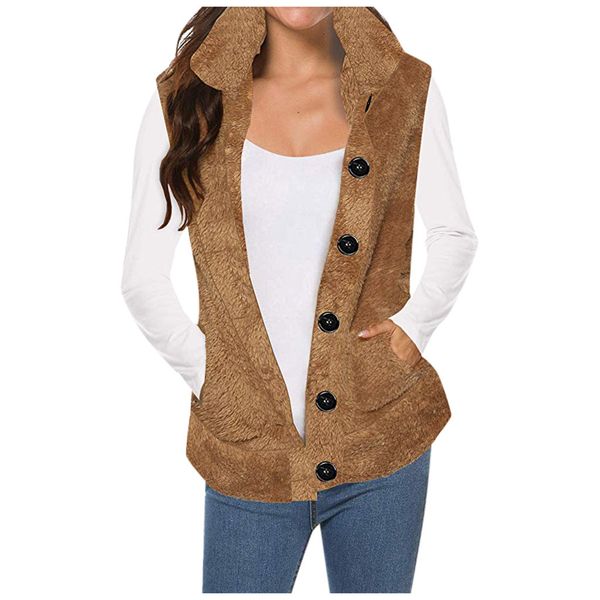 

women fashion lady faux fur solid casual sleeveless coats warm vest outwear outwear stand collar autumn d2, Black;white