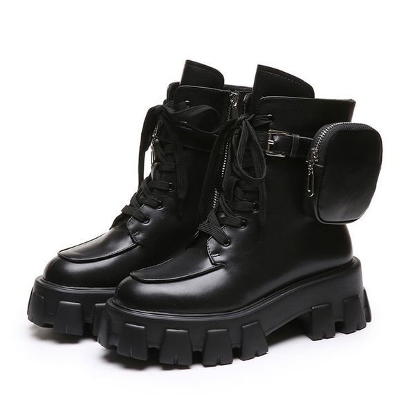 

короткие сапоги женщина 2019 круглые сапоги голова халаза локомотивная обувь, Black