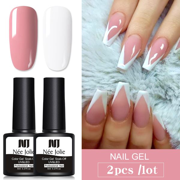 

2 bottles/set nee jolie pure-color nail gel polish semi-permanent soak off uv nail art gel polish art diy beauty design, Red;pink
