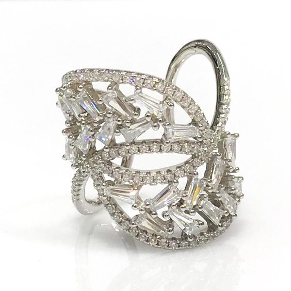

baget zircon special design italian silver ring, Golden;silver