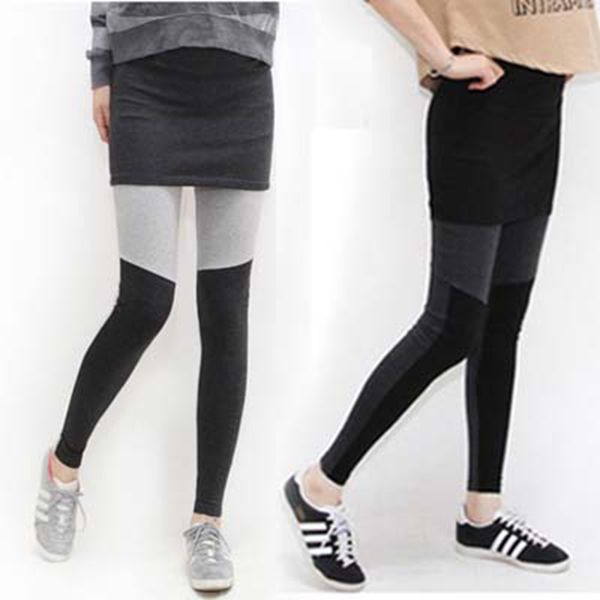

new pregnant women autumn and winter korean fashion color matching fake two pants skirt leggings, White