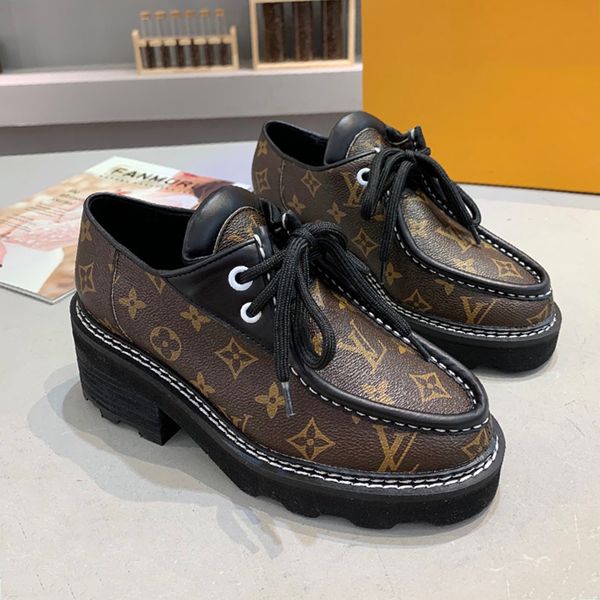 

Бобур платформы Derby Женская обувь Удобная Vintage Открытый Walking Footwears шнуровке Плюс Размер Мода Женская обувь с Origin Box