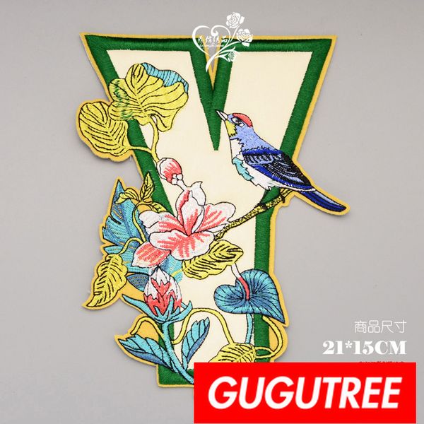 

gugutree embroidery big patches bird patches badges applique patches for clothing bp-706, Black