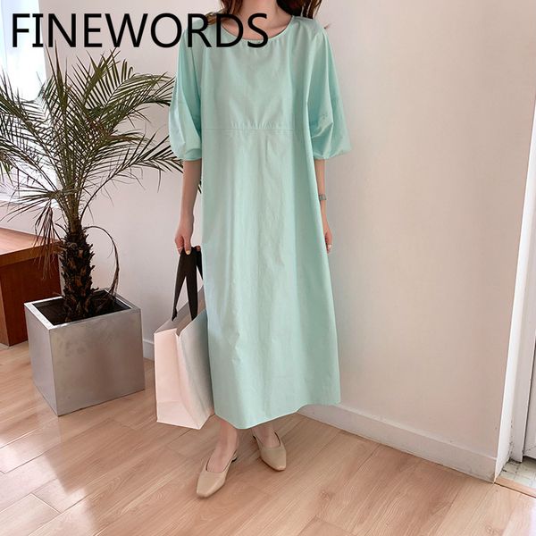 

finewords 2020 новая половина рукава весна платье сыпучие плюс размер платья макси light blue корейский o шеи твердые уличная повседневные п, Black;gray