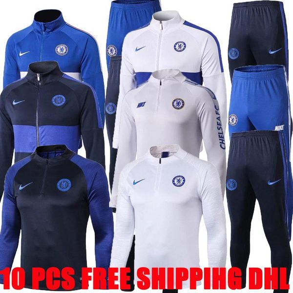 

2019 2020 kante jacket kits soccer tracksuit 19 20 pedro fabregas willian pulisic football ful zipper jackets set survetement, Black