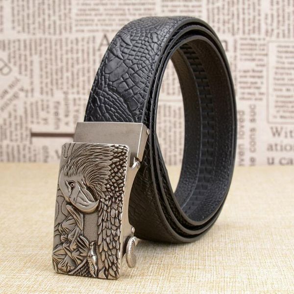 

2018 genuine leather automatic buckle men crocodile grain belt alligator pants jeans belt cowskin waistband zlb344b, Black;brown