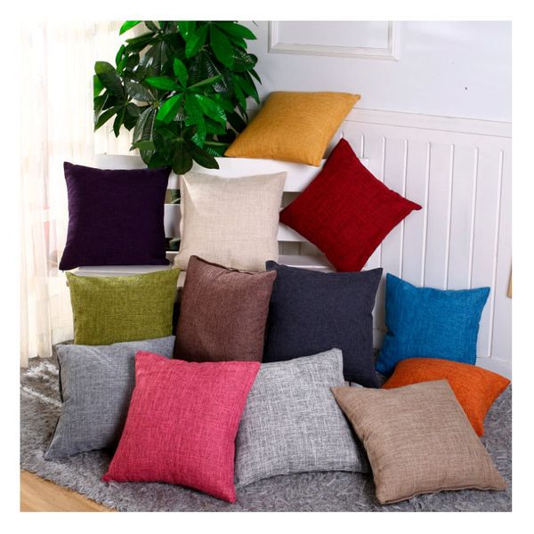

solid color cotton linen pillow case sofa waist throw cushion cover home decor