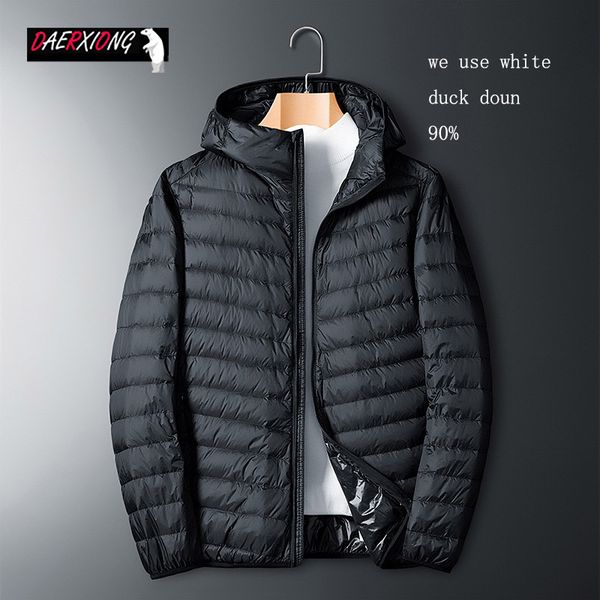 

5 colors 2019 new fashion ultra light down jacket men casual hooded warm white duck down coat male thin casual jackets, Black