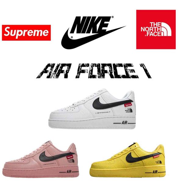 

18SS Supreme Nike Air Force 1 Low Mid The North Fofdesigns Pink Yellow White Board Kanye West Designers Trainers Kanye West Men Women Running Shoes Sports Canvas Shoes Sneaker