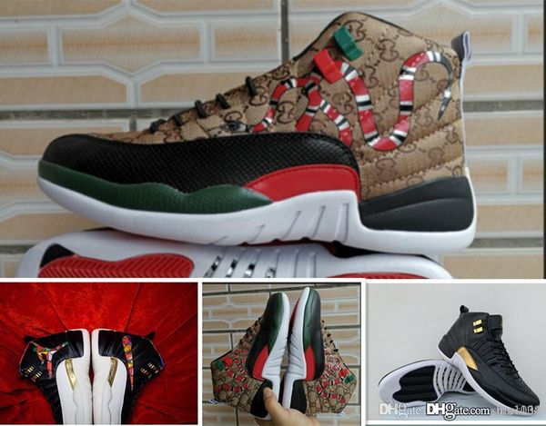 

12 gs generation of snake black brown red men basketball shoes new style 12s mens snakeskin cny sports sneakers 7-13