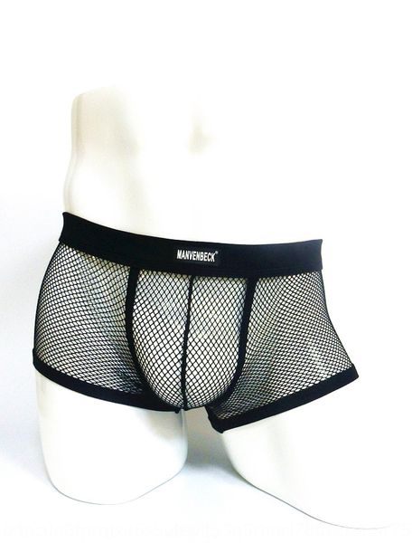 

yeufn low waist men's transparent underwear fishing net mesh boxer pants fishing net large boxer pants u-convex design transparent unde, Black;white