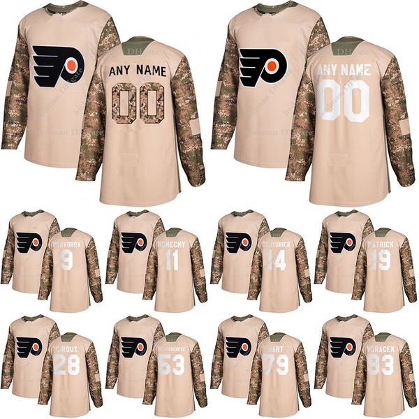 

philadelphia flyers camo veterans day practice jerseys 79 carter hart 13 kevin hayes 14 couturier custom any number any name hockey jersey, Black;red