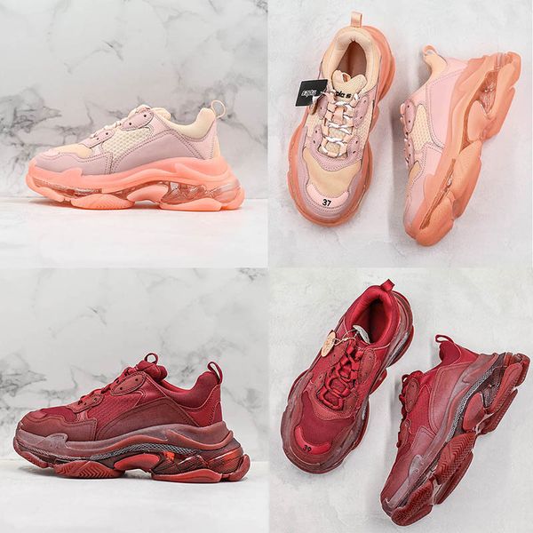 

Old Dad Luxe Triple S Paris Wine Red Pink Pebble Casual Shoes Clunky Shoes Triple-S Low Mens Woman Casual Designer Shoes