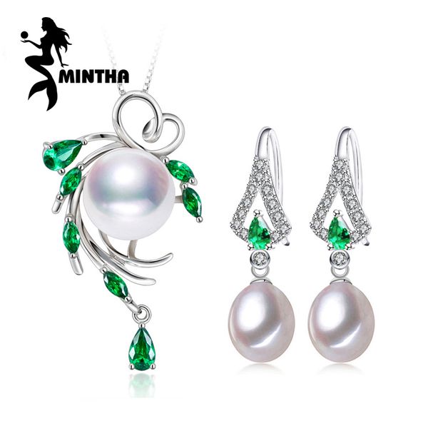 

mintha стерлингового серебра 925 натуральный жемчуг рубин ювелирные наборы для женщин, старинные аксессуары длинные серьги, свадебные ювелир, Black