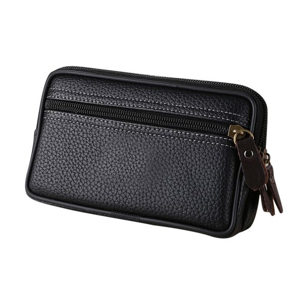 

2018 new fashion solid man multi-function mini waist bag pu leather double layer zipper phone card bag wml99
