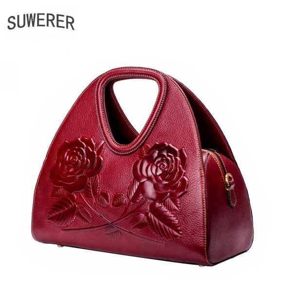 

suwerer real cowhide embossing bag women genuine leather bag luxury handbags women bags designer bags