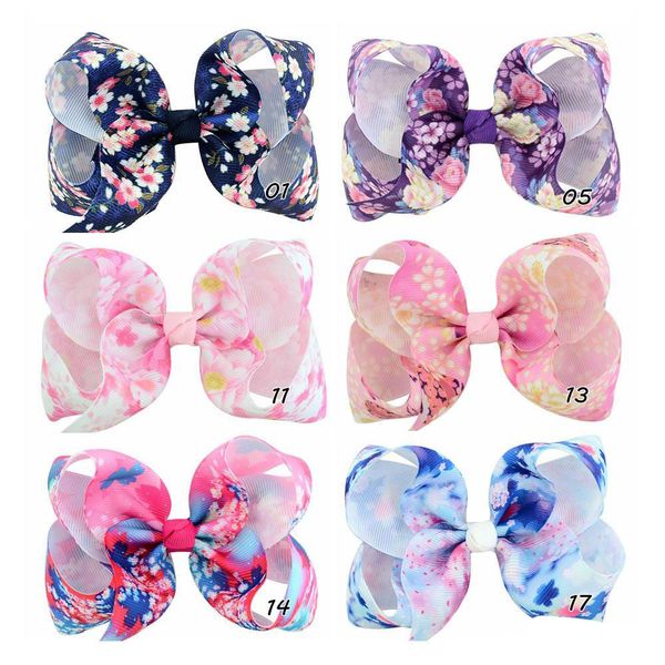 

kids floral hairbow clips grosgrain ribbon hair bow with clip for school baby girl hairpins children hair accessories, Slivery;white