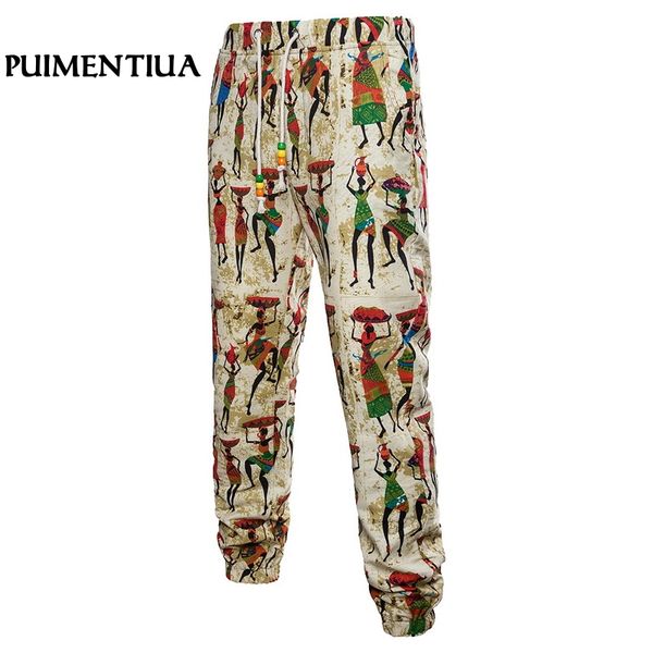 

puimentiua summer men's printed cotton relaxed fit casual mid rise with straight leg loose sports jogging pants 2019, Black