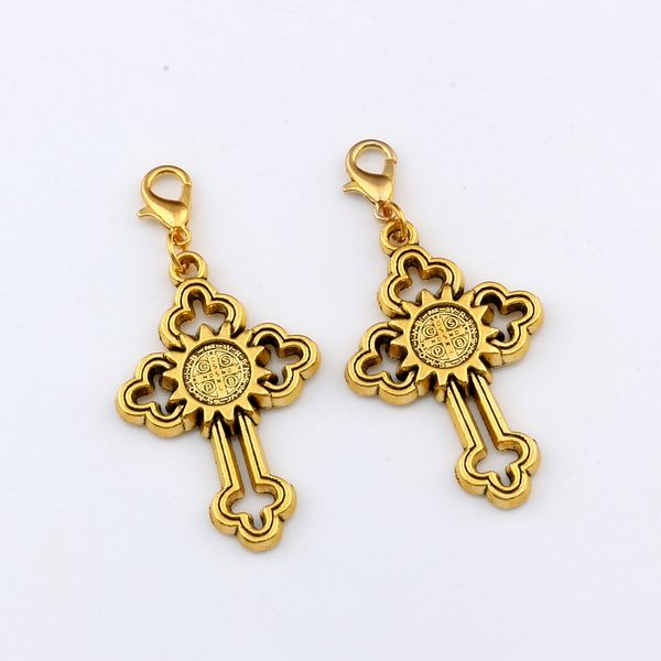 

50pcs/lots st benedict nursia medal floating lobster clasps charm beads fit charm bracelet diy jewelry 24.8x53mm a-559b, Bronze;silver