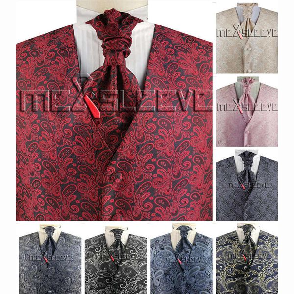 

handsome single breasted classic men formal wear made burgundy paisley vest set, White;black