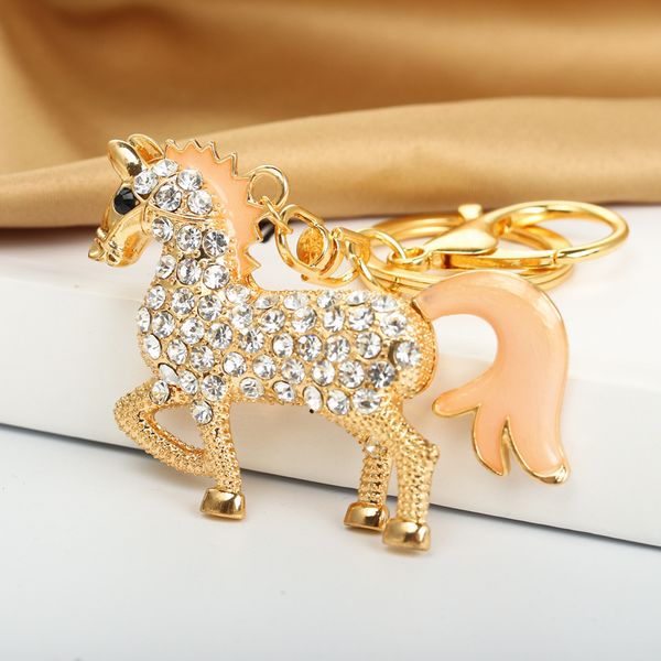 

fashion full crystal enamel horse keychain car keyrings women's bags decoration accessories pony pendant rhinestone jewelry, Silver