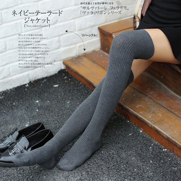 

women thigh high spcks over girl winter cotton warmer soft cotton socks solid color easy to ride socks chaussettes dame #jp, Black;white