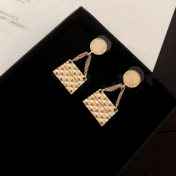 

fashion classic rhombus handbag dangle earring fashion statement earrings 2019 for women jewelry gift, Golden;silver