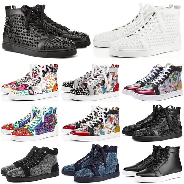 

fashion designer luxury red bottoms shoes men women studded spikes platform sneakers glitter vintage genuine leather casual rivet sneaker