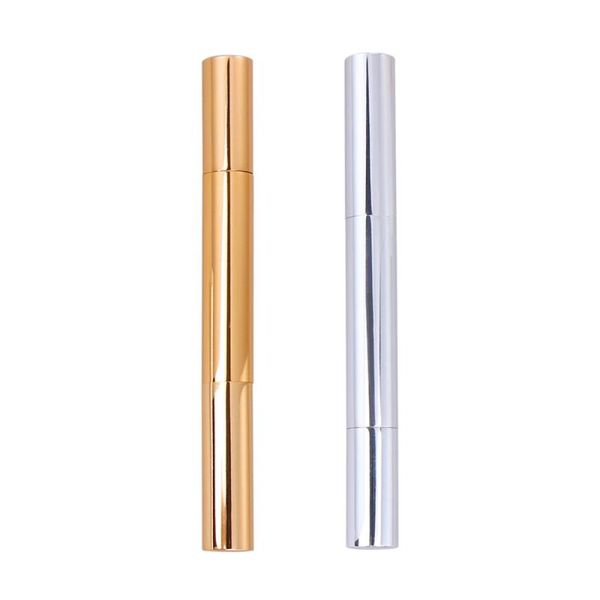 

2pcs 3ml aluminum tube lip gloss twist pens empty nail polish applicators cosmetic container (golden+silver