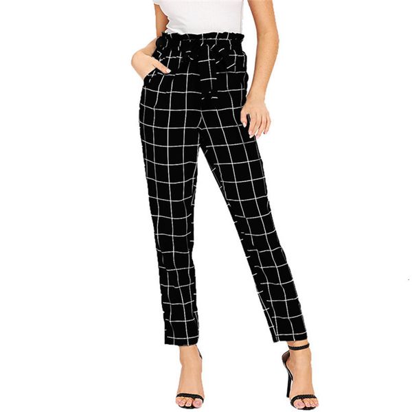 

women designer leggings casual pants plaid women elastic waist women high waist bandage trousers pencil pants calca feminina wholesales, Black;white