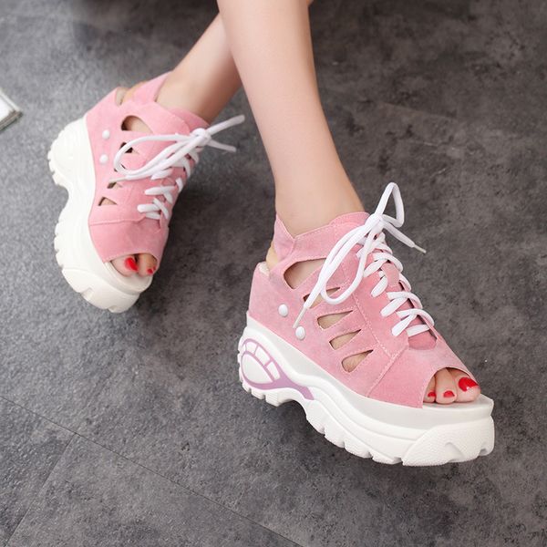 

2019 new chunky platform wedge women sandals summer beach open toe woman sandals lace up breathable thick sole eu size:35-40 adf-654, Black