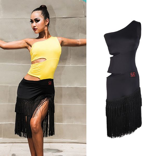 

latin dance dress lady sleeveless fringe skirt salsa samba cha cha tango dancing clothes women practice performance wear dn3988, Black;red