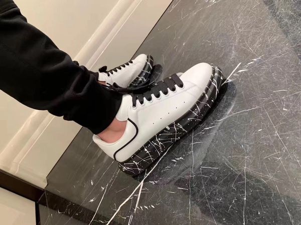 

platform men's and women's shoes wild vintage luxury casual shoes graffiti leather sneakers women's shoes white shoe 04, Black