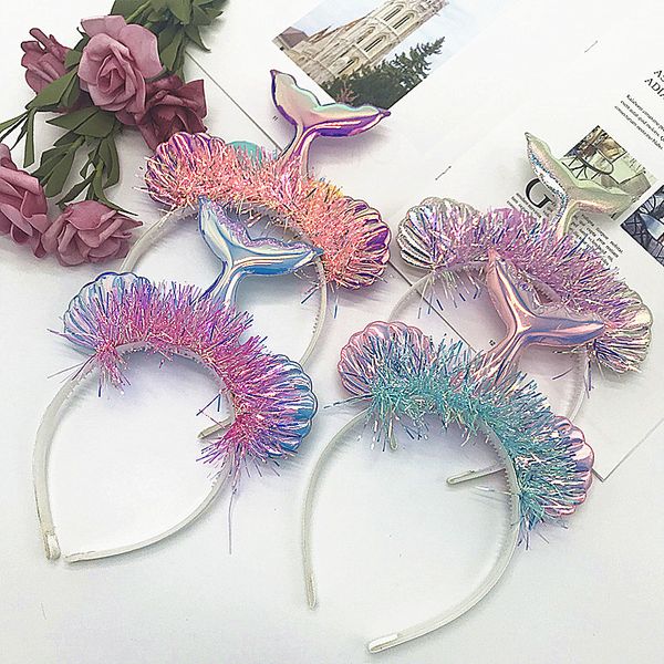 

maxi mermaid headband fish scale tail sequin headband stage performance halloween mermaid head accessory for christmas party, Silver