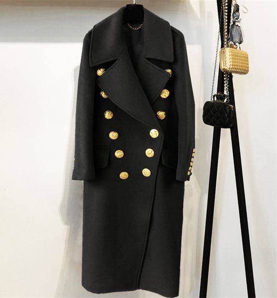

women double breasted coats 2018 fall winter buttons black overcoat d829