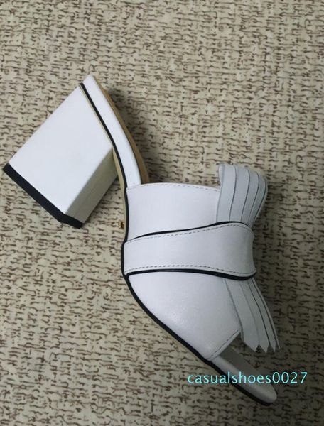 

2018 new design women's fashion thick heels shoes black leather sandals girls casual heel slides lady red green shoe big size 34-42 41