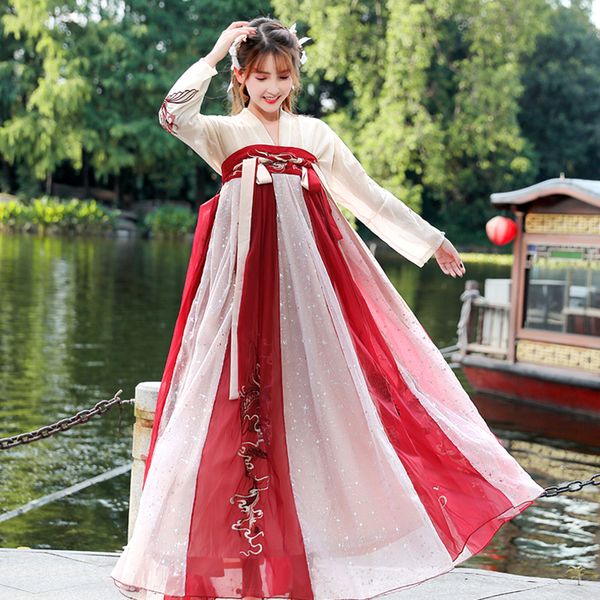 

chinese folk dance dress oriental hanfu traditional chinese ancient princess clothing for women hanfu cosplay fairy dress dl4464, Black;red