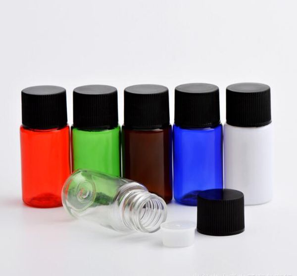 Bottiglie da 10 ml con tappo a vite nero a coste, bottiglie in PET, contenitore in PET da 10 cc, confezione in plastica #36567