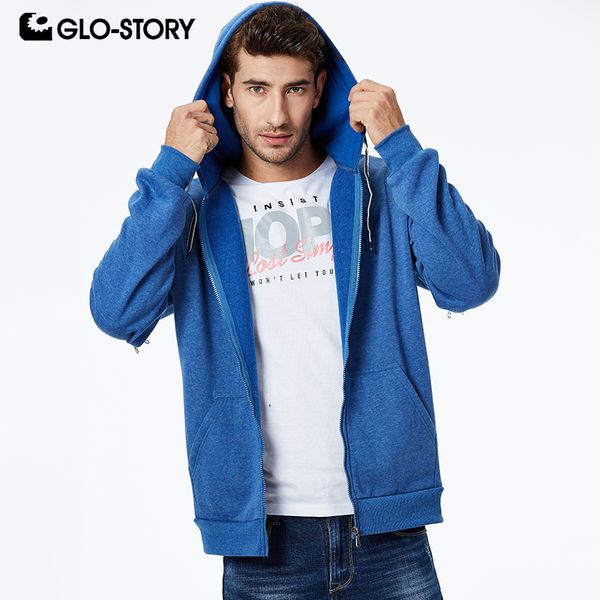 

glo-story causal men hoodies solid letter zipper men's sweatshirt with hooded male fashion 2019 autumn new mpu-9319, Black