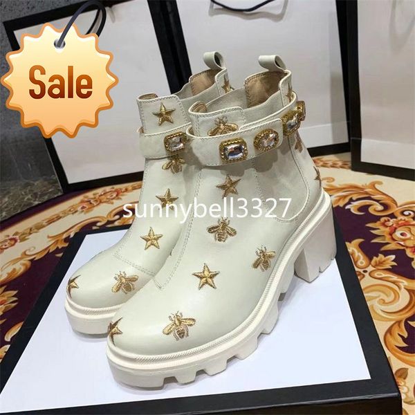 

luxury female martin 2019 box women's trip embroidered leather ankle boot with belt boots and designer booties for women shoes 2gg1, Black