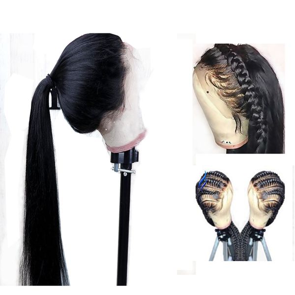 

Полный парик человеческих волос шнурка для черных женщин конский хвост 360 прямой