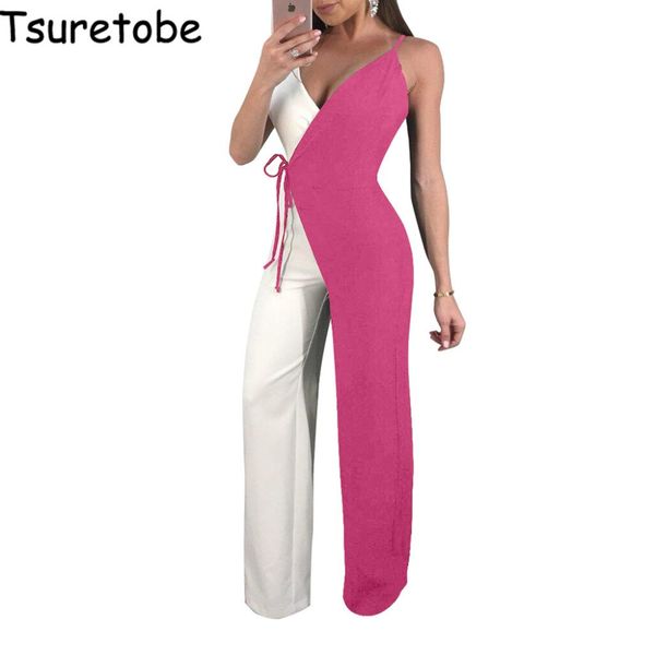 

tsuretobe beach wide leg jumpsuit women summer fashion spaghetti strap elegant bodysuit female off shoulder casual jumpsuit, Black;white